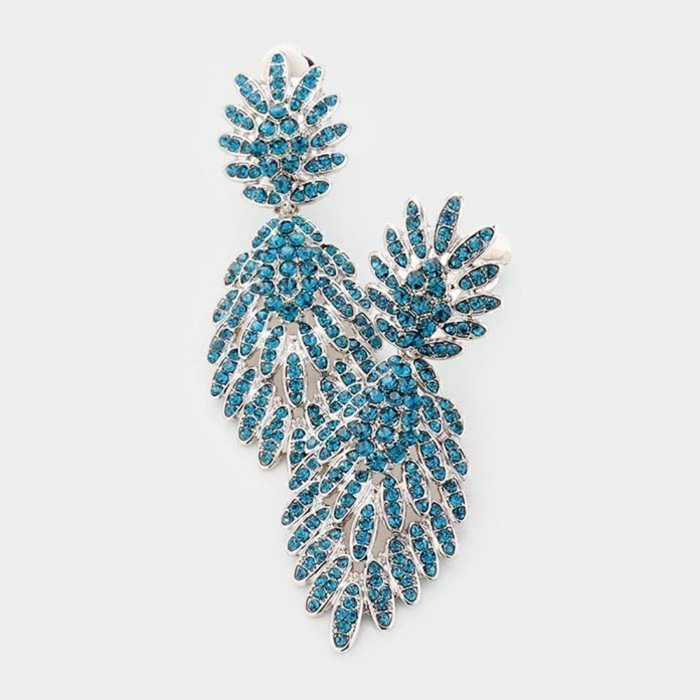 Blue Feather Pave Silver Clip on Earrings NWT - Picture 3 of 5